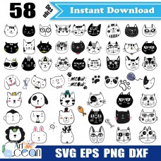 Animal cat dog monkey bear svg clipart vector silhouette cricut stencil file png dxf
