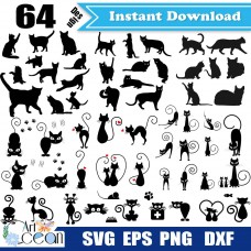 Animals cat svg clipart,love cat svg clipart vector silhouette cut file stencil file png dxf