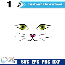 Animals cat svg,cat face svg clipart silhouette vector cut file cricut stencil file png dxf