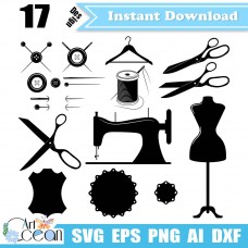 Sewing tools svg,Handmade svg clipart,sewing tools clipart vector silhouette cut file cricut stencil file png dxf-JJ03