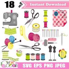 Colorful sewing tools svg,handmade svg,sewing tool clipart vector silhouette cricut stencil file png dxf-JJ11