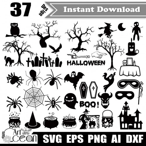 Halloween Svg Bat Svg Tree Svg Witch Svg Zombie Svg Spider Web Svg Halloween Clipart Sihouette Cut File Cricut Stencil File Png Dxf Jy09