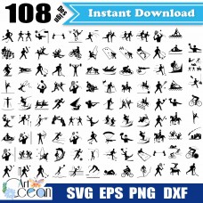 Sports svg clipart,Swim svg,gymnastics bicycle ski boxing volleyball football shooting vector silhouette cut file cricut png dxf-JY111