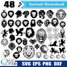 Lion svg clipart,lion head svg,animal svg,totem svg,tiger svg,lion head logo monogram clipart vector cricut silhouette cut file png dxf-JY115