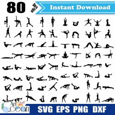 Yoga svg,yoga clipart,women sports svg clipart,yoga vector silhouette cut file cricut png dxf-JY118