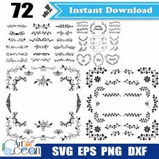Flower Floral Border Trim vector silhouette cut file cricut stencil png dxf Illustration digital file-JY121