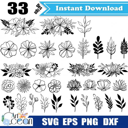 Download Flower Leaf Leaves Svg Clipart Silhouette Cut File Cricut Stencil File Dxf Jy129
