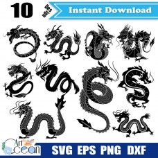 Chinese dragon svg clipart vector cricut silhouette cut file png dxf,animal svg clipart-JY142