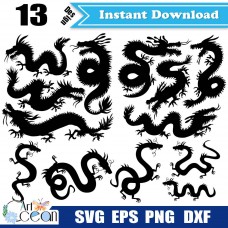 Chinese Dragon svg clipart vector cricut silhouette cut file png dxf-JY143