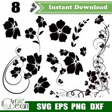 Flower svg clipart,plants svg clipart,Flower silhouette cut file cricut stencil file png dxf-JY144