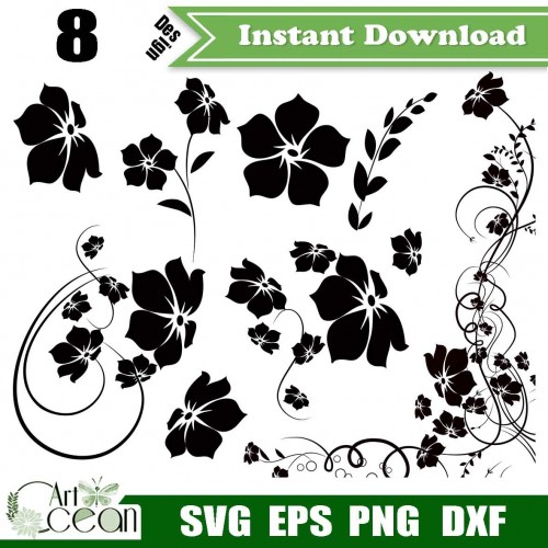 Rose svg,flower svg,bud svg,branche svg,leave svg,rose clipart vector  silhouette cut file cricut stencil file png dxf-JY266