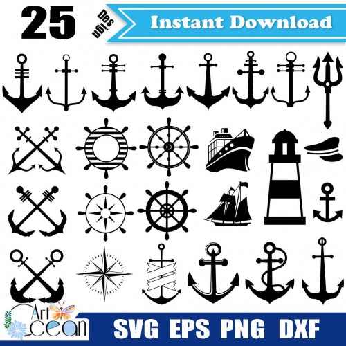 Download Anchor Svg Clipart Rudder Svg Lighthouse Svg Ocean Svg Anchor Sihouette Cut File Cricut Png Dxf File Jy151