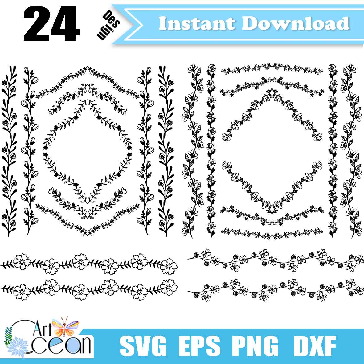 Flower floral border trim svg clipart silhouette cut file cricut ...