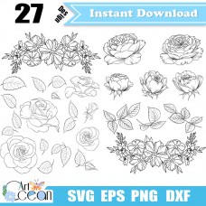 Flower Floral Border Trim svg clipart,rose svg,Flower rose silhouette cut file cricut stencil file png dxf-JY156
