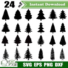 Pine and cypress svg clipart,tree svg clipart,pine tree silhouette cut file cricut stencil file png dxf-JY172