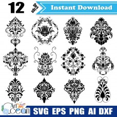 Classical pattern svg,decorative pattern svg,flower texture svg,classical pattern clipart vector silhouette cut file cricut stencil file png dxf-JY187