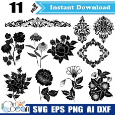 Classical pattern svg clipart,decorative svg,flower texture svg,rose svg,flower vector cut file cricut png dxf-JY189