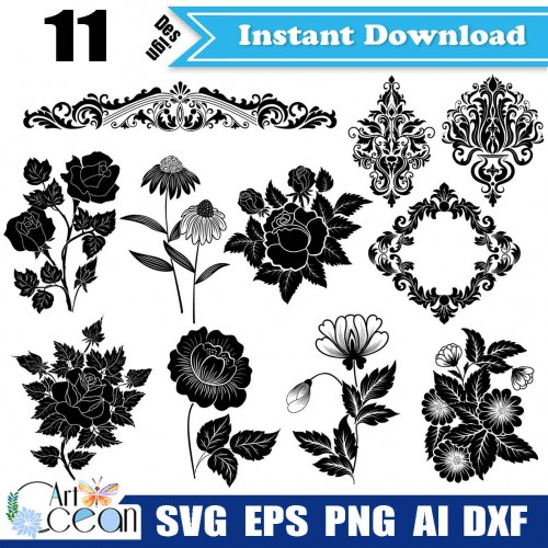 Download Classical Pattern Svg Clipart Decorative Svg Flower Texture Svg Rose Svg Flower Vector Cut File Cricut Png Dxf Jy189