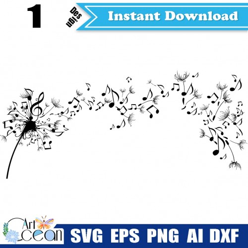 Download Music Dandelion Svg Dandelion Clipart Vector Silhouette Cut File Cricut Stencil Dxf Png Notes Svg Dandelion Svg Plants Svg Jy192