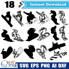 Snowboarding svg,skiing svg,snowboarding clipart logo vector silhouette cut file stencil file Circut png dxf-JY204