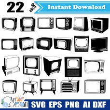 TV svg clipart,black and white TV svg,color TV svg,TV vector silhouette cut file cricut stencil file dxf png-JY210