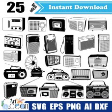 Radio svg,tape recorder svg,tape player svg clipart,radio silhouette Clipart Cricut cut file png dxf-JY211