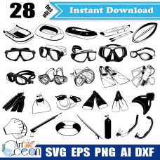 Diving equipment svg,diving glasses svg,kayaking svg,flippers svg,hovercraft svg,diving glasses silhouette Clipart Cricut cut file png dxf-JY212