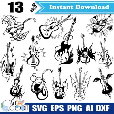 Guitar svg clipart,music svg,rock svg,Guitar vector sihouette cut file Cricut png dxf file-JY216