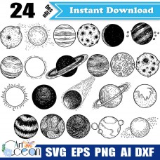 Planets svg clipart,earth svg,moon svg,mars svg,saturn svg,sun svg,planets vector silhouette cut file cricut stencil file png dxf-JY217