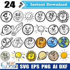 Planets svg,earth svg,moon svg,mars svg,saturn svg,sun svg,planets clipart vector silhouette cut file cricut stencil file png DXF-JY218