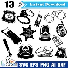Police svg,handcuffs svg,badges svg,police clipart vector silhouette cut file cricut stencil file png dxf-JY221