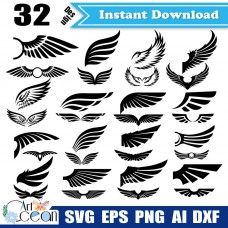 Wings svg,wings clipart vector silhouette cut file stencil file png dxf-JY223