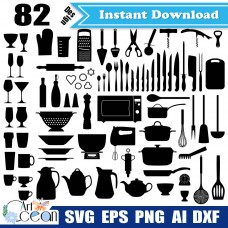 Kitchenware svg,cup svg,bowl svg,scissors svg,knife svg,plate svg,kitchenware clipart vector silhouette cut file cricut png dxf-JY228