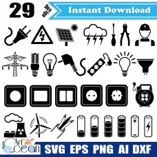 Electricity svg,pylon svg,switche svg,socket svg,wire svg,batterie svg,light svg,electricity clipart vector silhouette cut file cricut stencil file png DXF-JY241