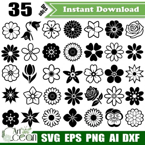 Flower svg,rose svg,chrysanthemum svg,tulip svg,lilie svg,mandala svg,pansy  svg,flower silhouette cut file cricut stencil png dxf-JY245