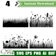 Flower grass svg clipart,plant svg,flower grass logo vector silhouette cut file cricut stencil file png dxf-JY24
