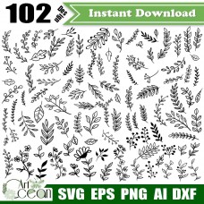 Leaves svg,branches svg,flower svg,grass svg,leaves vector silhouette cut file cricut stencil file dxf png-JY258