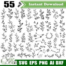 Leaves svg,branches svg,flower svg,grass svg,arrow svg,Branches silhouette cut file cricut stencil file png dxf-JY259