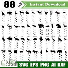 Animal svg,footprint svg,handprint svg,animal print svg,Animal footprint clipart silhouette cut file stencil file png dxf-JY262