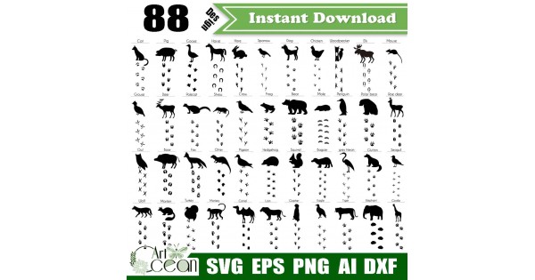 Animal Svg Footprint Svg Handprint Svg Animal Print Svg Animal Footprint Clipart Silhouette Cut File Stencil File Png Dxf Jy262