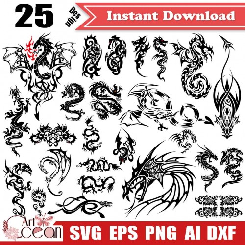 Download Animal Svg Totem Svg Dragon Svg Animal Dragon Silhouette Cut File Cricut Stencil File Png Dxf Jy269