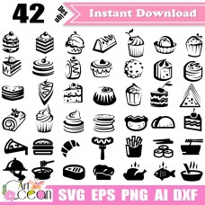 Food svg,cake svg,cupcake svg,sandwiche svg,burger svg,fries svg,food clipart png sihouette cut file cricut stencil file dxf-JY273