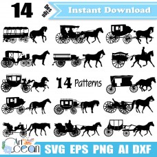 Carriage svg,carriage gharry svg,carriage clipart vector silhouette cut file cricut stencil file png dxf-JY285