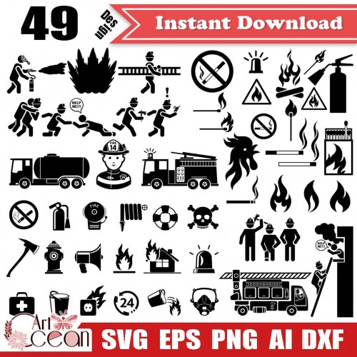 Firemen Svg Fire Truck Svg Fire Extinguisher Svg No Smoking Svg Firemen Clipart Silhouette Cut File Cricut Png Dxf Jy296