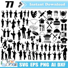 Chef svg,cook svg,waiter svg,knife and fork svg,kitchenware svg,chef clipart vector silhouette cut file cricut stencil file png dxf-JY302