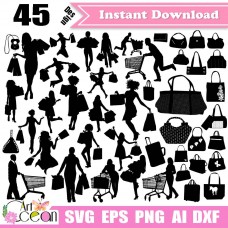 Shopping svg,shopping cart svg,shopping woman svg,bag svg,shopping clipart vector silhouette Cricut cut file png dxf-JY306
