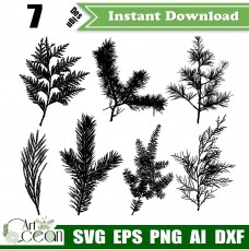 Branches pine tree svg clipart vector png silhouette cut file cricut stencil file dxf-JY30