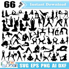 Yoga svg,woman sports yoga svg clipart,yoga clipart vetcor silhouette Clipart Cricut cut file png dxf-JY313