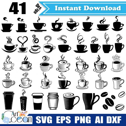 Download Coffee Svg Coffee Cup Svg Coffee Bean Svg Coffee Clipart Coffee Cup Png Sihouette Cut File Cricut Stencil File Dxf Jy320