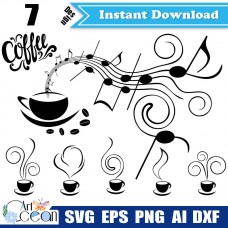 Coffee svg,coffee cup svg,coffee music svg,coffee music clipart png sihouette cut file cricut stencil file dxf-JY321